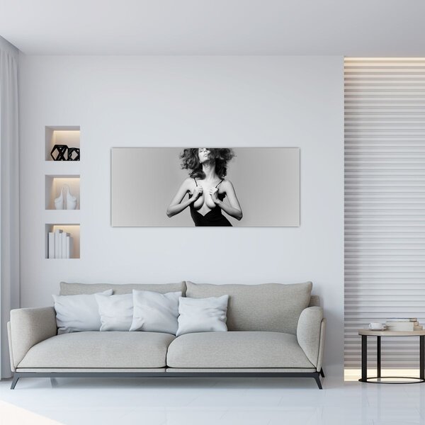 Slika ženske v črni obleki (120x50 cm)