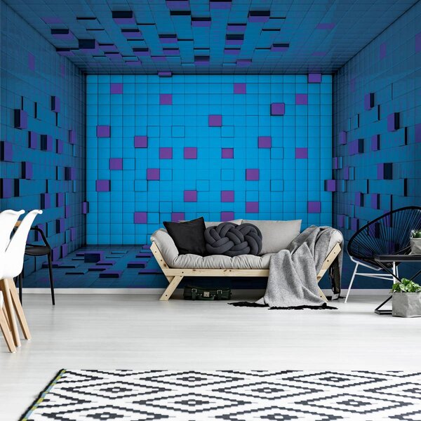 Foto tapeta - 3D soba od plavih kocki (152,5x104 cm)