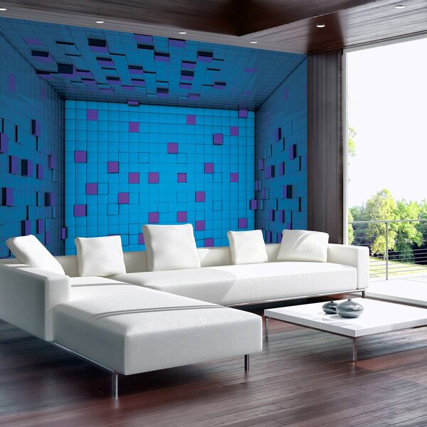 Foto tapeta - 3D soba od plavih kocki (152,5x104 cm)