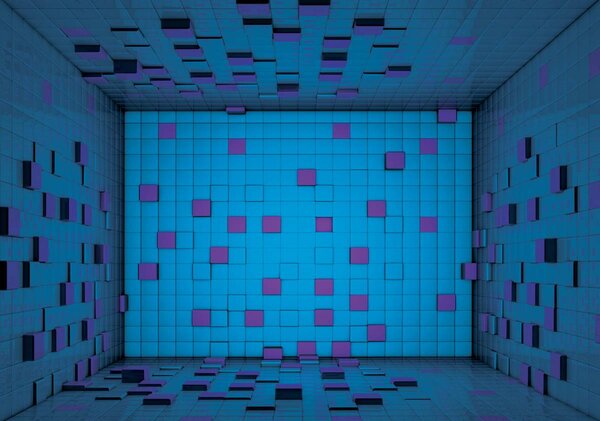 Foto tapeta - 3D soba od plavih kocki (152,5x104 cm)