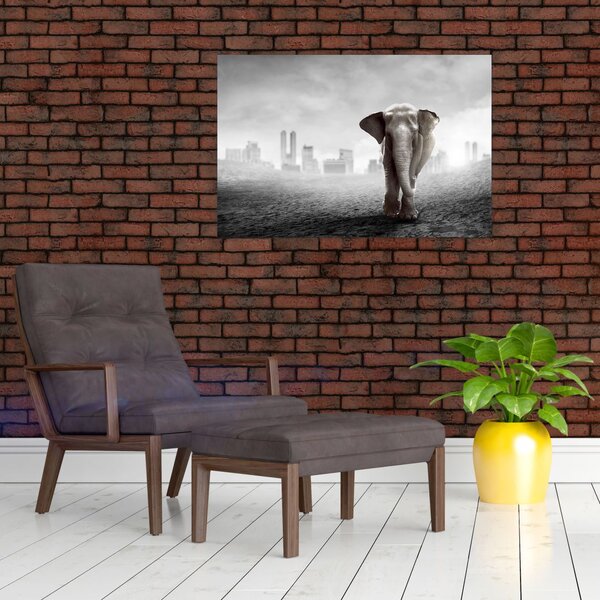 Slika - Sloni v velemestu, črno-bela različica (90x60 cm)