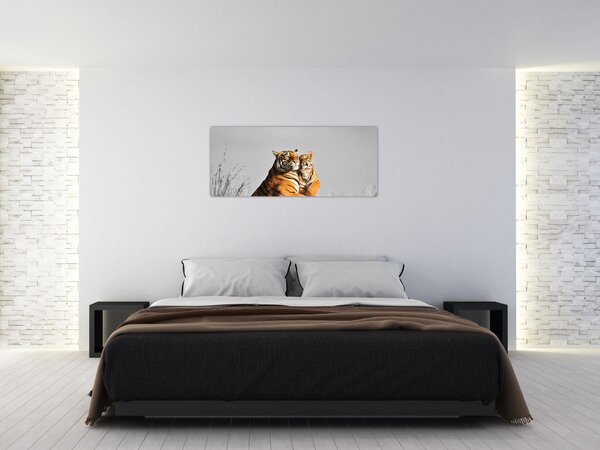Slika - Tigrica in njen mladič, črno-bela različica (120x50 cm)