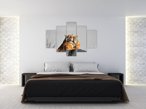 Slika - Tigrica in njen mladič, črno-bela različica (150x105 cm)