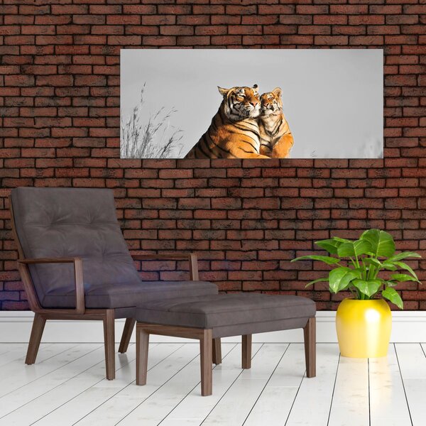 Slika - Tigrica in njen mladič, črno-bela različica (120x50 cm)