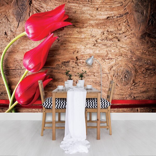 Foto tapeta - Tulipan, drvo, čipka (152,5x104 cm)