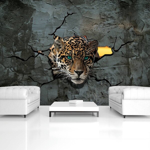 Foto tapeta - Jaguar iza cementnog zida (152,5x104 cm)