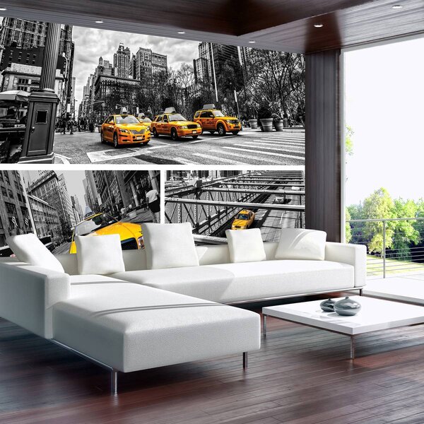 Foto tapeta - Žuti taksi - kolaž (152,5x104 cm)