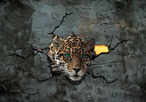 Foto tapeta - Jaguar iza cementnog zida (152,5x104 cm)