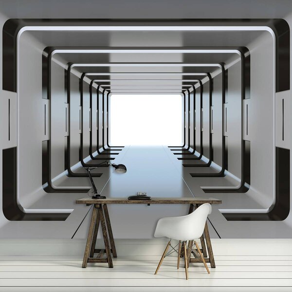 Foto tapeta - 3D srebrni tunel (152,5x104 cm)