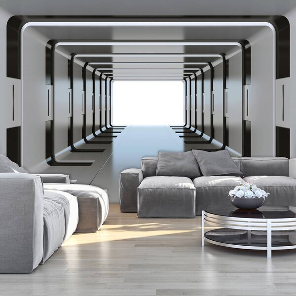 Foto tapeta - 3D srebrni tunel (152,5x104 cm)