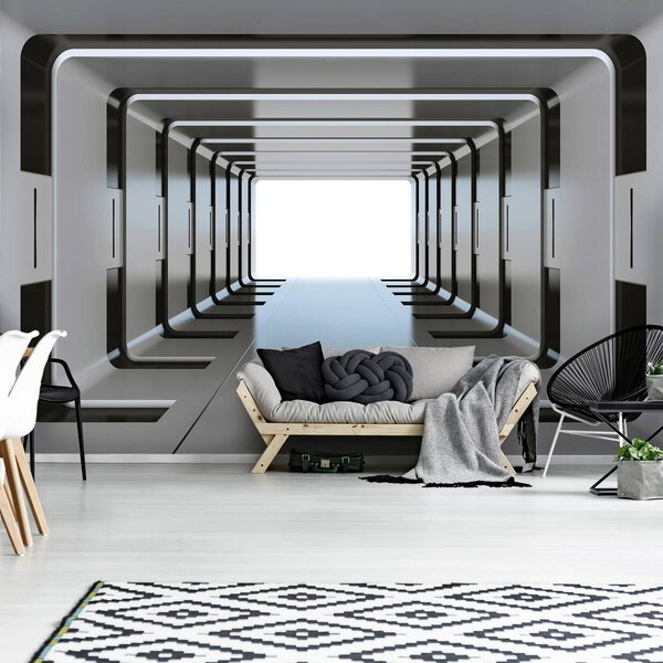 Foto tapeta - 3D srebrni tunel (152,5x104 cm)