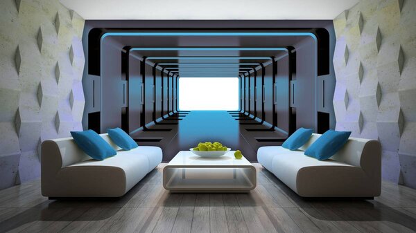 Foto tapeta - Plavi 3D tunel (152,5x104 cm)