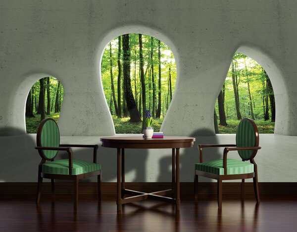 Foto tapeta - Prozor - zelena šuma (152,5x104 cm)