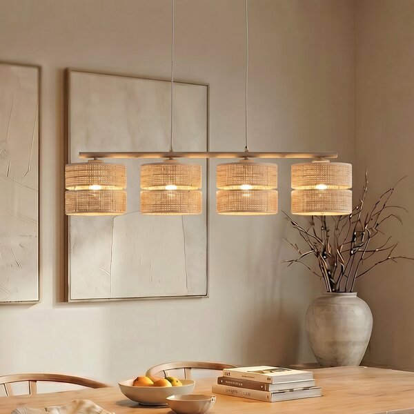 TK Lighting Calma viseća svjetiljka, 4 žarulje, bež, rafija, duljina 95 cm, prigušiva, Bež, Dnevni boravak/blagovaonica, Ostalo