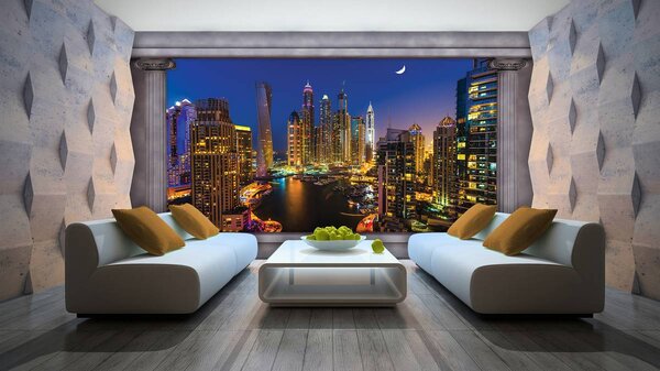 Foto tapeta - Dubajski neboderi noću (152,5x104 cm)