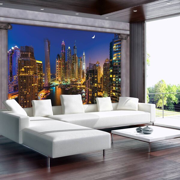 Foto tapeta - Dubajski neboderi noću (152,5x104 cm)