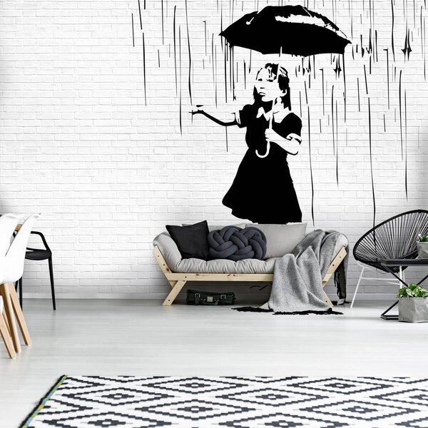Foto tapeta - Djevojka s kišobranom na kiši (152,5x104 cm)