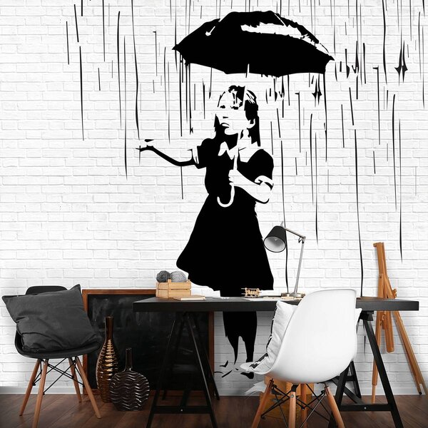 Foto tapeta - Djevojka s kišobranom na kiši (152,5x104 cm)
