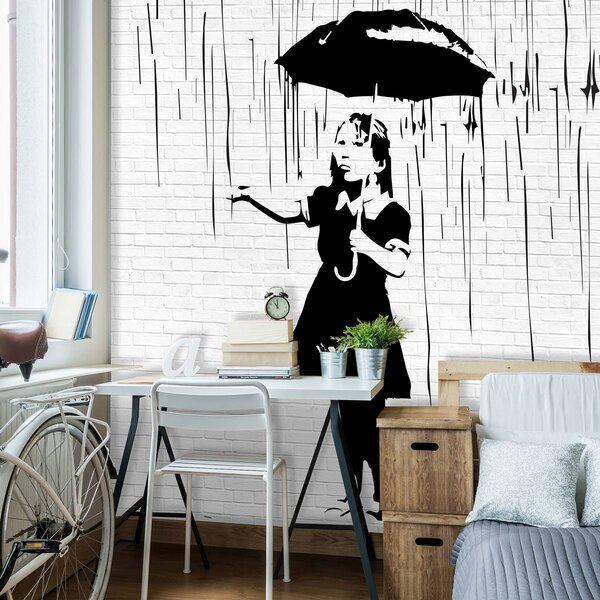 Foto tapeta - Djevojka s kišobranom na kiši (152,5x104 cm)