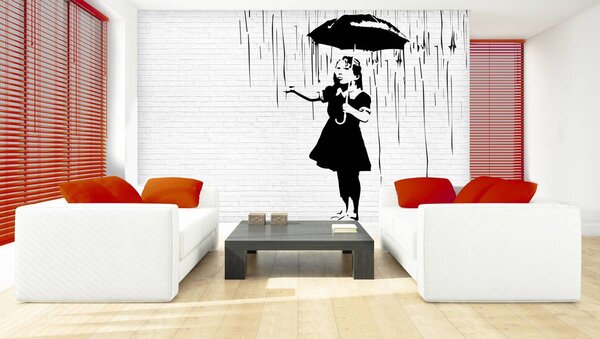 Foto tapeta - Djevojka s kišobranom na kiši (152,5x104 cm)