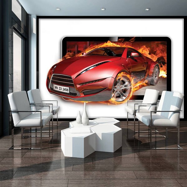 Foto tapeta - Crveni auto u plamenu (152,5x104 cm)