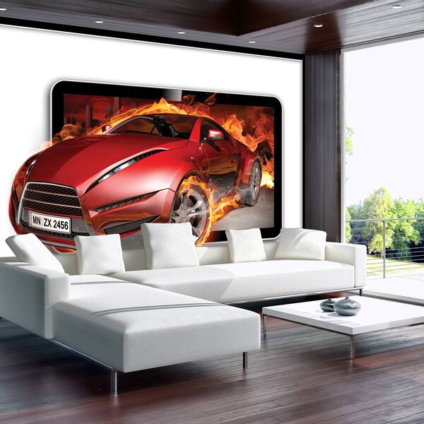 Foto tapeta - Crveni auto u plamenu (152,5x104 cm)