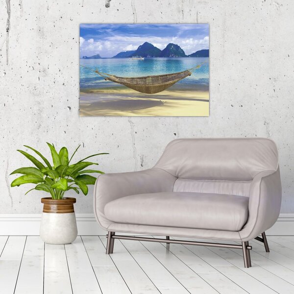 Slika viseče mreže na plaži 2 (70x50 cm)