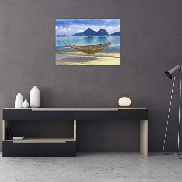 Slika viseče mreže na plaži 2 (70x50 cm)