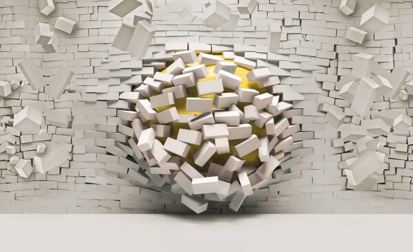 Foto tapeta - 3D zid s loptom (152,5x104 cm)