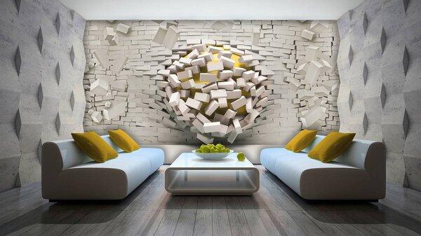 Foto tapeta - 3D zid s loptom (152,5x104 cm)