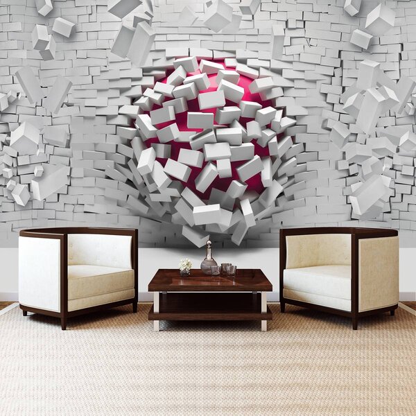 Foto tapeta - 3D lopta i zid od bijele opeke (152,5x104 cm)