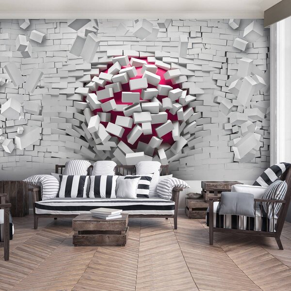 Foto tapeta - 3D lopta i zid od bijele opeke (152,5x104 cm)