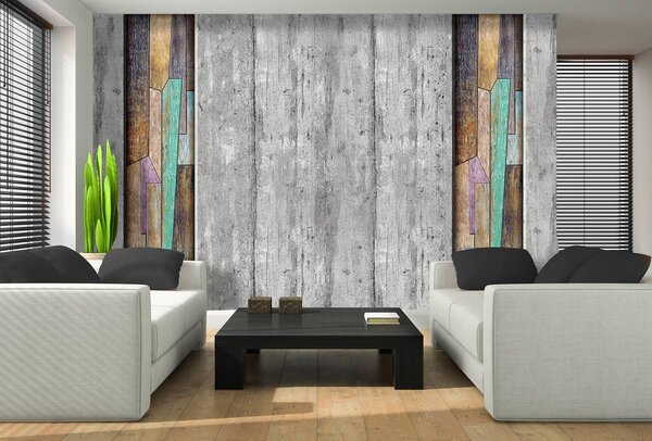 Foto tapeta - Sive i obojene drvene daske (152,5x104 cm)