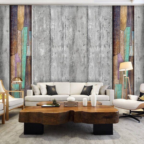 Foto tapeta - Sive i obojene drvene daske (152,5x104 cm)