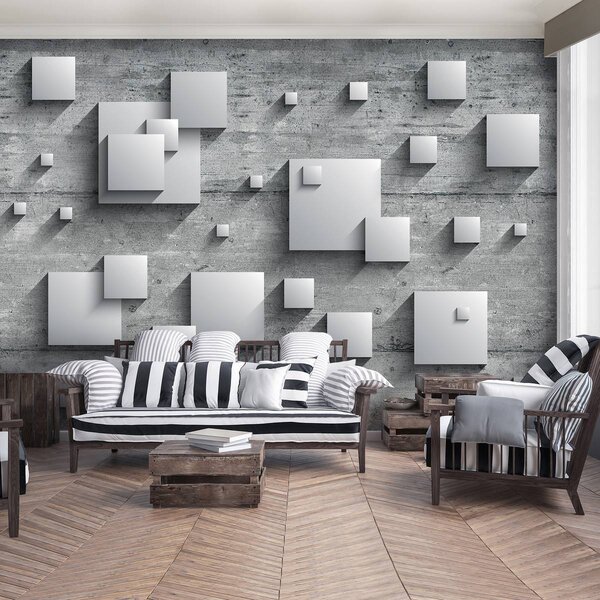 Foto tapeta - Sivi kvadrati na drvenim daskama (152,5x104 cm)
