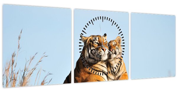 Slika - Tigrica in njen mladič (sa satom) (90x30 cm)