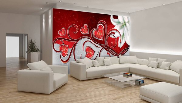 Foto tapeta - Apstraktna umjetnost - srce i ljiljani (152,5x104 cm)