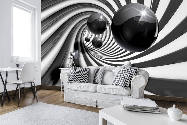 Foto tapeta - 3D crno-bijeli tunel (152,5x104 cm)