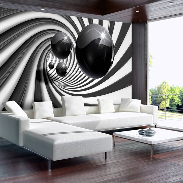 Foto tapeta - 3D crno-bijeli tunel (152,5x104 cm)