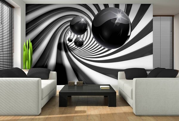 Foto tapeta - 3D crno-bijeli tunel (152,5x104 cm)