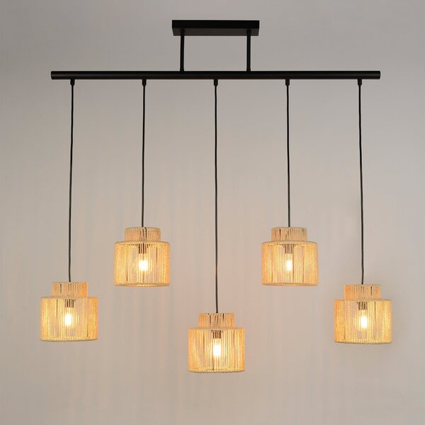 COREP Kancun viseća lampa, prirodna boja, duljina 98 cm, papir, 5 svjetiljki, prigušiva, Bež, Dnevni boravak/blagovaonica, Papirnati karton