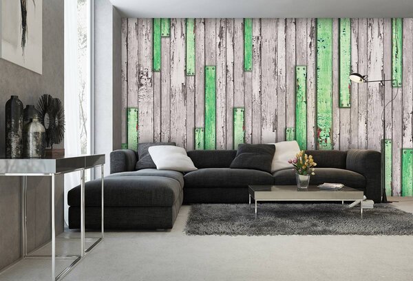 Foto tapeta - Sive i zelene poderane daske (152,5x104 cm)