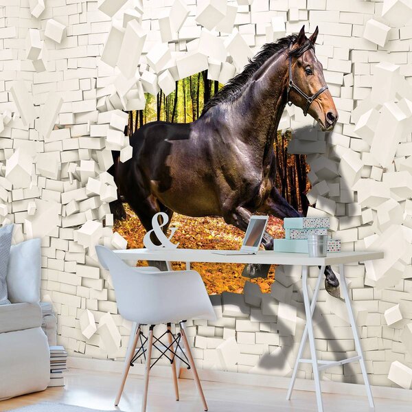 Foto tapeta - Konj je iskočio iz zida - 3D (152,5x104 cm)
