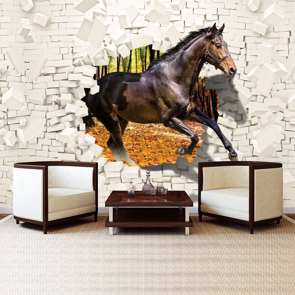 Foto tapeta - Konj je iskočio iz zida - 3D (152,5x104 cm)