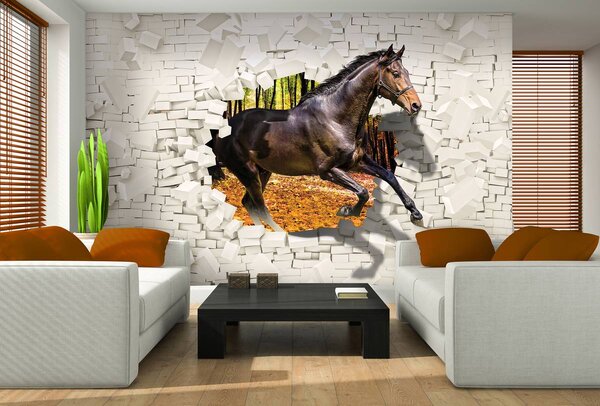 Foto tapeta - Konj je iskočio iz zida - 3D (152,5x104 cm)
