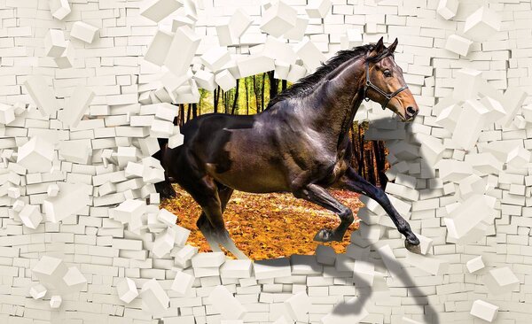 Foto tapeta - Konj je iskočio iz zida - 3D (152,5x104 cm)