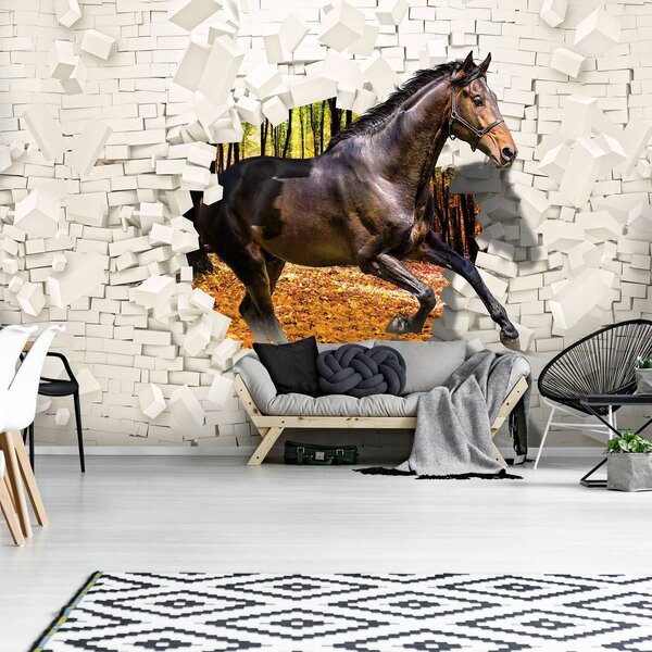 Foto tapeta - Konj je iskočio iz zida - 3D (152,5x104 cm)
