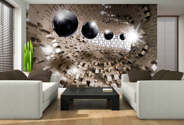 Foto tapeta - 3D slagalica tunel s crnim kuglama (152,5x104 cm)