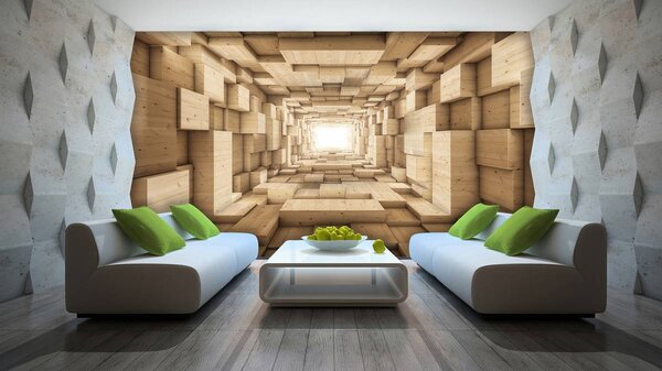 Foto tapeta - 3D drveni tunel (152,5x104 cm)