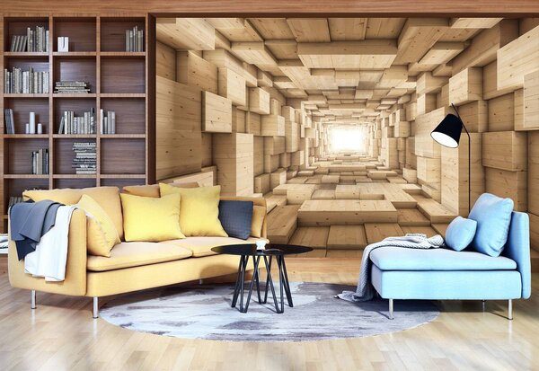 Foto tapeta - 3D drveni tunel (152,5x104 cm)